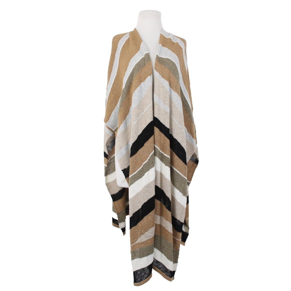 Chicos Wrap Sz One Size Brown Black Multi Color Striped Cotton Nylon Wrap